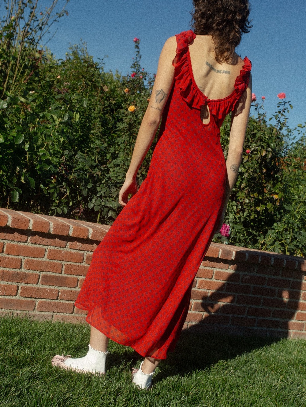 Lisa Says Gah Dahlia Red Ruffle-Trim Midi Dress - Picture 2 of 12